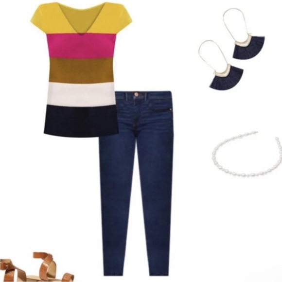 LOFT Ribbed Colorbock Capsleeved Sweater Top Size L - Picture 3 of 9